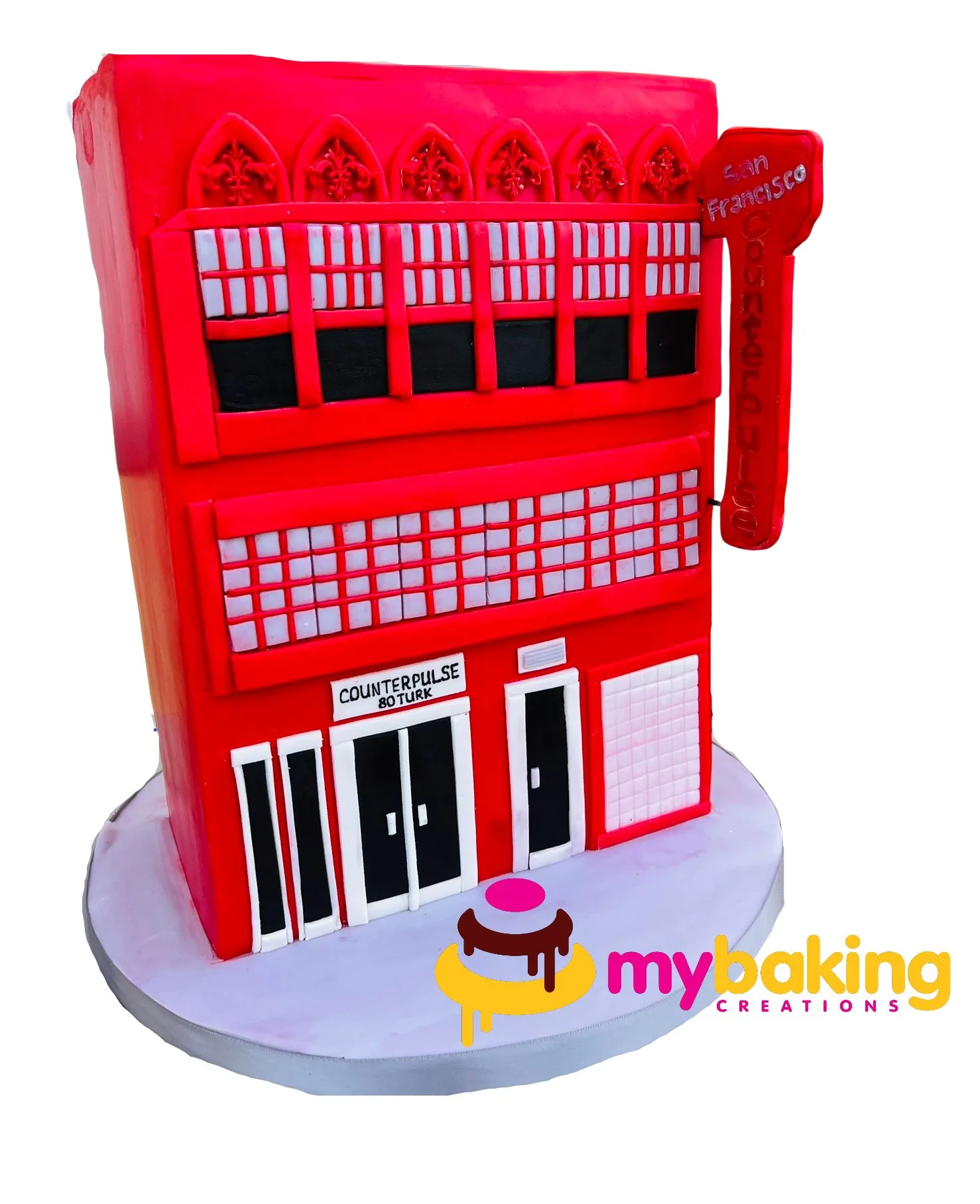 Custom sculpted building birthday cake San Francisco